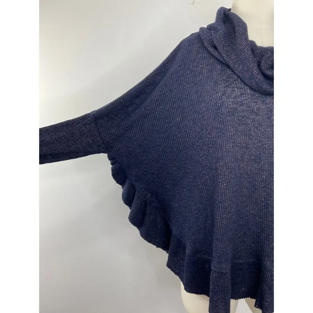 Anthropologie Postmark Blue Metallic Rib Knit Cowl Neck Relaxed Sweater XS